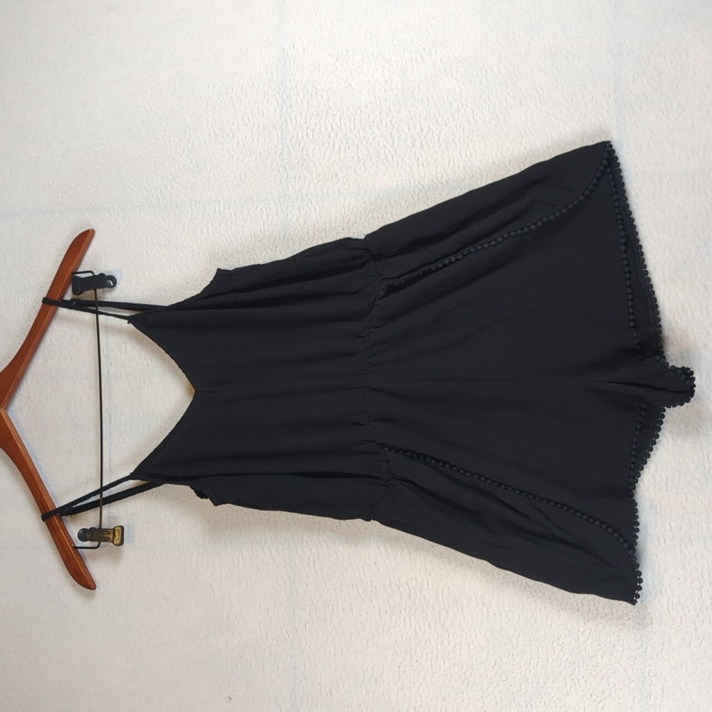 LA Hearts Black Pom Pom Tank Lightweight Romper‎ L
